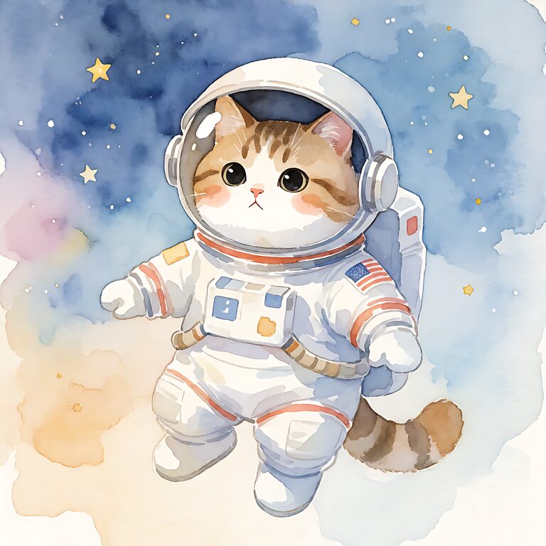 Gato astronauta em aquarela, gerado com Agnes Image 2.5 Flash